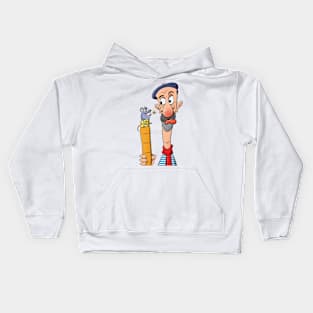Frenchman with mouse, baguette and cheese - caricature Kids Hoodie